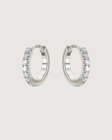 CRYSTAL HUGGIE HOOP EARRINGS 8MM SILVER - STUDIO JO STORE